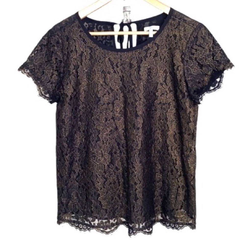 Joie lace blouse lined small gold‎ & black
